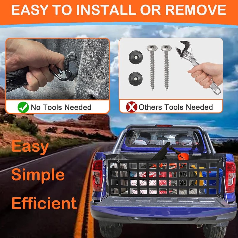 MIYIMORE Easy-to-Use Full-Size Pickup Truck Tailgate Net, 60" x 18" Heavy-Duty Tailgate Cargo Net for All-Weather Use, Suitable for Ford, Chevrolet, Toyota, GMC, RAM, Tacoma, etc. Black - Image 4